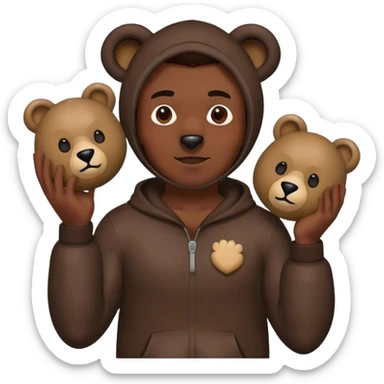 black man wearing a bear costume holding the mask in his hands sticker