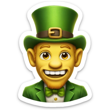 Leprechaun with laughably crossed eyes and an open mouth with crooked teeth. Just one yellow skin. Eyes more crossed. Whole body  sticker