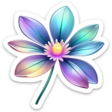 Dark Pastel iridescent transparent bio-luminescent flower with thin glossy glass petals without stem sticker