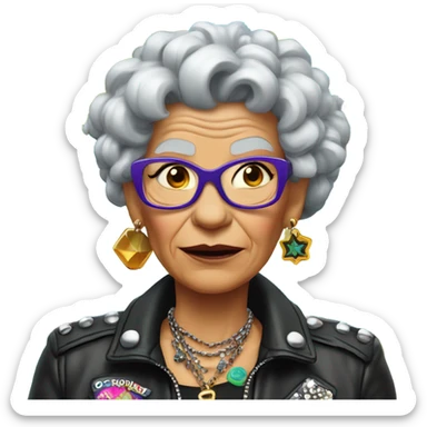 punk old woman in tropical paradise sticker