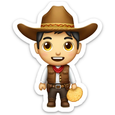 vaquero con sombrero marron y delantal marron comiendo chicharron sticker