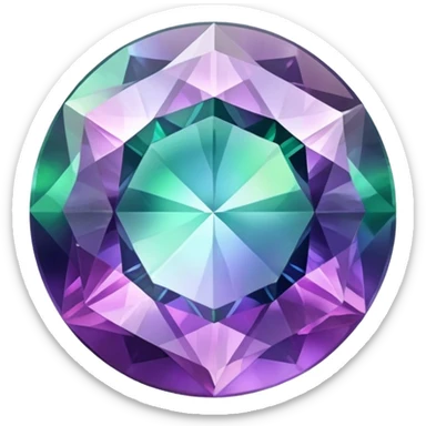 round cut fluorite gemstone, faceted, with iridescent holographic color play inside sticker