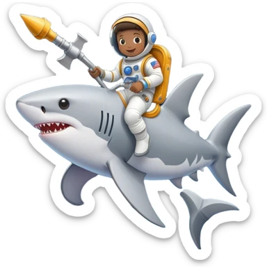 hammer shark with kid riding on top to space sticker