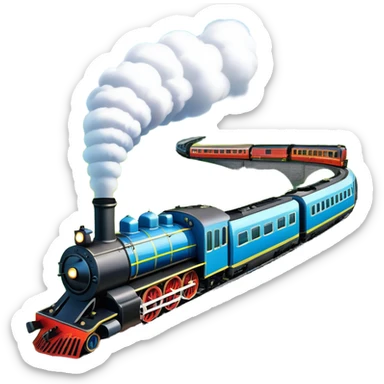 An icon showing a vibrant PC game train simulator scene with a steam locomotive traveling through a colorful countryside. The design features lush landscapes, winding tracks, and detailed railway elements, symbolizing the strategy and creativity of simulation games. Transparent background sticker