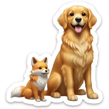 golden retriever with a fox toy sticker