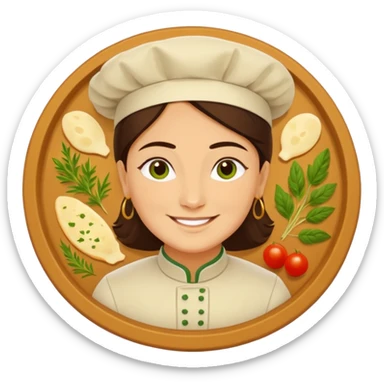 Georgian cuisine avatar in bright emoji-style illustration. Khachapuri and herbs, rich golden and green colors, simple shapes, flat design, strong character. sticker