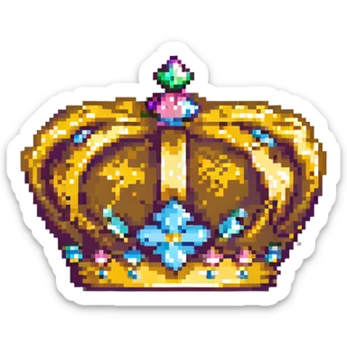 8-bit pixel art royal crown, gold, with jewels sticker