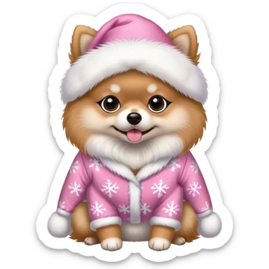 Lulu da pomerania com pijama rosa de Natal sticker