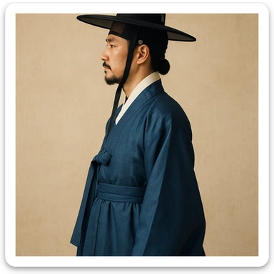 man in blue hanbok, side view, classic Korean attire sticker