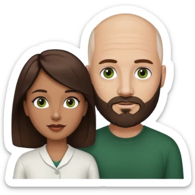 Man beard bald white dark green eyes, woman medium hair brown brown eyes latina  sticker