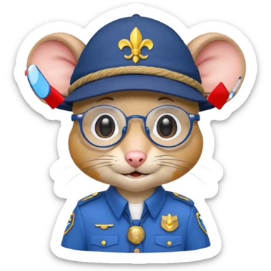 humaniod mice with a scout hat with glasses blue uniform sticker