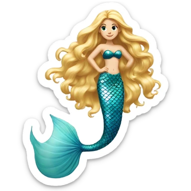 Pretty detailed mermaid princess with red tail and blonde hair sticker