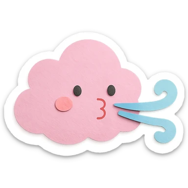 adorable pastel pink cloud, blowing gentle wind, no arms or legs, full body, kawaii paper craft style sticker