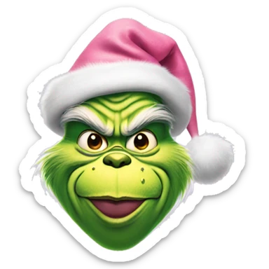 The grinch with a pink Christmas hat sticker