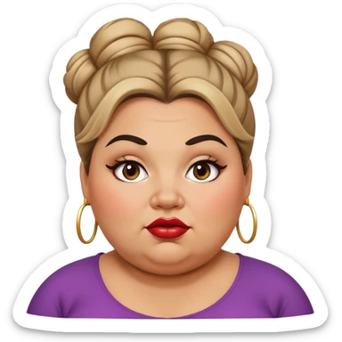 fat woman messy bun tan big eyebrows and big lips sticker