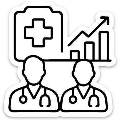 Medical emergency fund committee with doctors and financial charts sticker