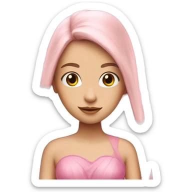 Long straight hair, fairy, pink dress, pink eyes, long eyelashes, pink wings sticker