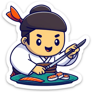 Korean sushi master slaying a fish sticker