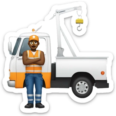 Tow truck driver under his truck sticker