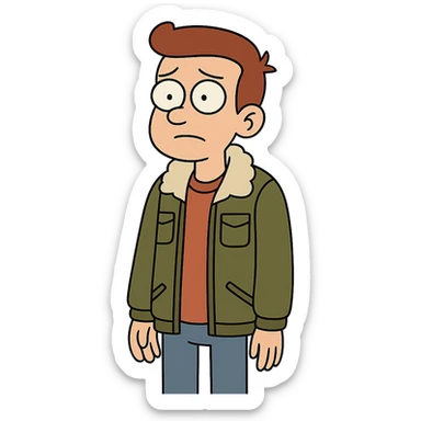 flat toon style teenage boy wearing a jacket sticker
