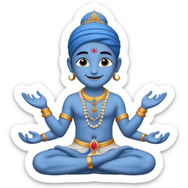 Krishna with blissful smile, sitting in meditation, blue skin, emoji style sticker