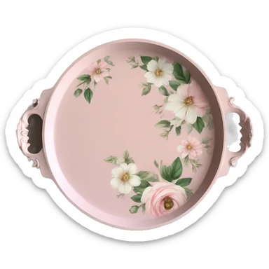 Light pink floral serving tray with handles, shabby chic style sticker
