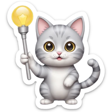 chibi cute gray cat waving holding a light stick sticker