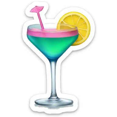 Bluish green cocktail with pink and yellow sticker