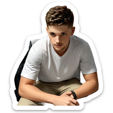 smiling boy in white shirt sticker