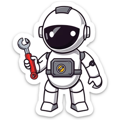 Toy robot holding a wrench sticker