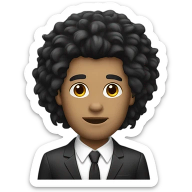 man with black lion's mane hair and wearing a suit sticker