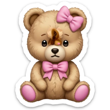 Sad Sleepy teddy bear wearing pink bow sticker
