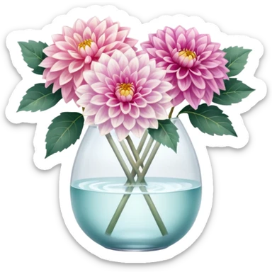 soft pastel realistic dahlia flowers in a clear vase with clear water sticker