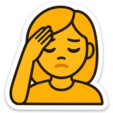Edit the image of a female designer touching her forehead into an emoji style with no background. Focus on capturing the emoji aesthetic while keeping the subject isolated without any background. sticker
