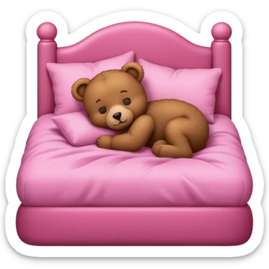 Brown Teddy bear sleeping in pink bed sticker