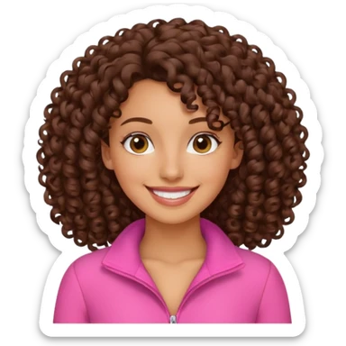 brunette tanned curly hair woman. 2026 above her. pink vibes sticker