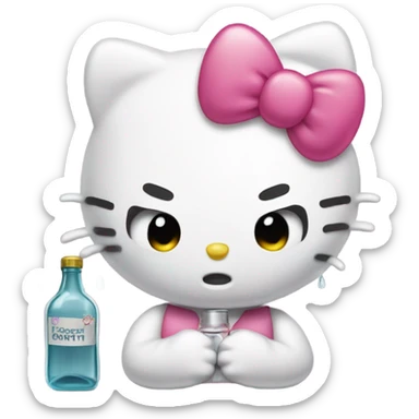 Hello kitty sobbing tears with alcohol hello kitty sticker