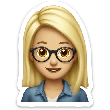 pretty blonde girl with glasses and a birthday hat sticker