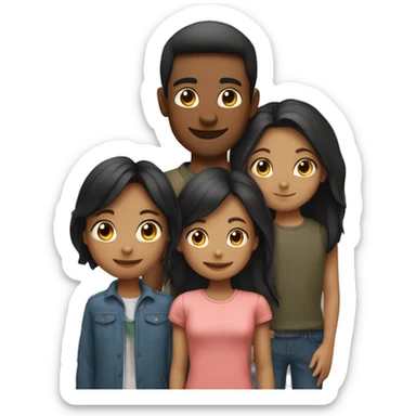 An emoji of a loving brother and sister standing side by side, the sister being short with long straight hair, and the brother tall with black hair styled upward, broad shoulders, and both showing warm smiles sticker
