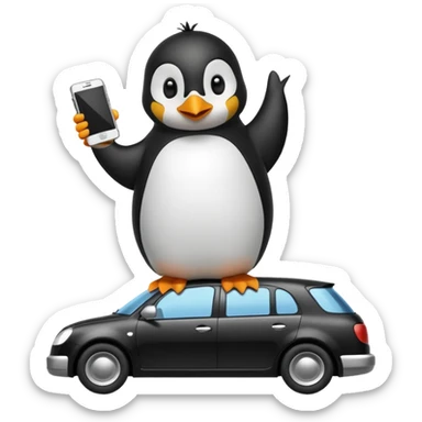 Penguin with a phone on the car sticker