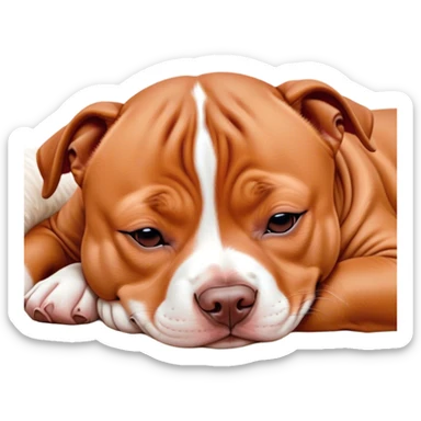 Meme-Worthy Cute Sleeping Red/Fawn Staffordshire Bull Terrier Portrait Emoji, Head resting peacefully with a contented smile, showcasing a delightfully compact build and a luxuriously soft red/fawn Fur with subtle white highlights, eyes shut in a serene nap, Simplified yet hilariously adorable features, highly detailed, glowing with a soft, drowsy light, high shine, relaxed and utterly lovable, stylized with an air of playful laziness, bright and heartwarming, soft glowing outline, capturing the essence of a comically sleepy guardian, so meme-worthy it feels like it could instantly become the next viral sensation of adorable slumber! sticker