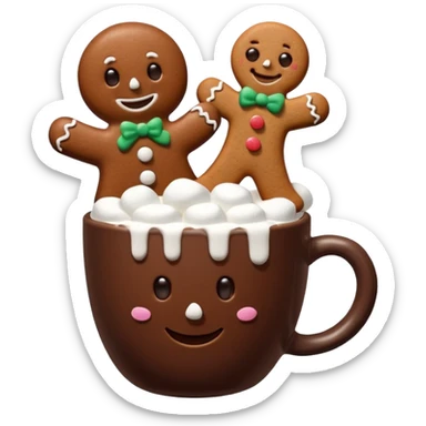 A hot chocolate with a gingerbread man and marshmallows sticker