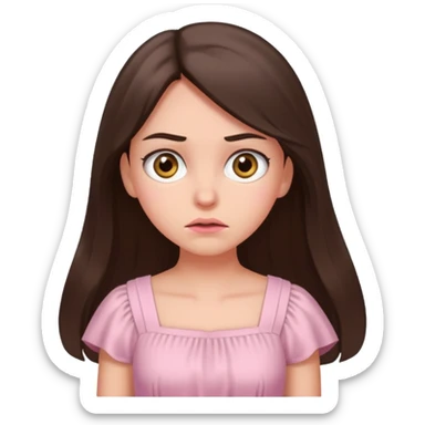 annoyed long brunette hair girl with hazel eyes wearing light pink dress sticker