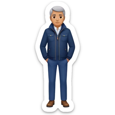 Security, Middle-aged, wearing navy blue jacket, serious facial expression, full body sticker