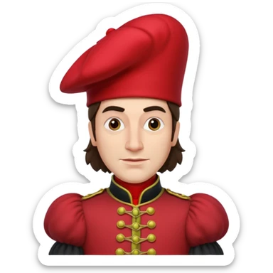 lord farquad avec un chapeau rouge plat sur le dessus, il a un vêtement rouge avec des manches bouffantes sticker