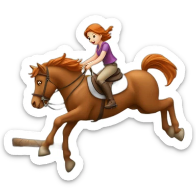 Fille rousse sur un cheval qui saute un obstacle sticker