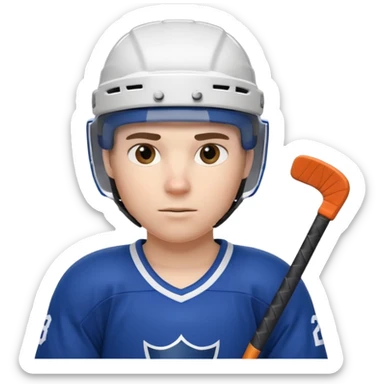 ice hockey player portrait, head and shoulders only, wearing hockey helmet with visor, team jersey collar, holding hockey stick near shoulder, focused competitive expression, 3D cartoon style, mobile game icon style, clean background, no text, no watermark

 sticker