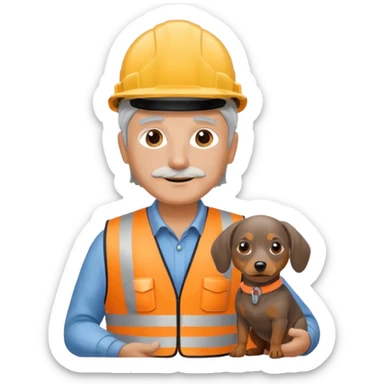 Construction worker with gray hair and weiner dog sticker
