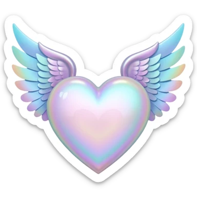 pale pastel holographic heart with wings, soft shine sticker