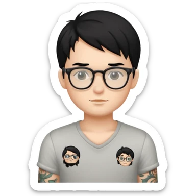 Has un chico con anteojos y tatuajes con pelo negro piel blanca sticker